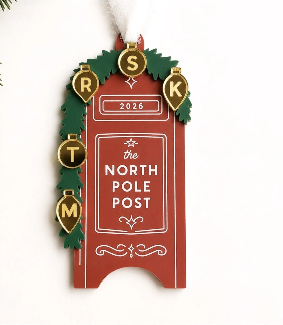 North Pole Post Mailbox Christmas Ornament | Custom Initial Ornaments
